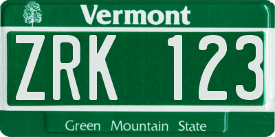 VT license plate ZRK123