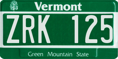 VT license plate ZRK125