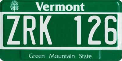 VT license plate ZRK126