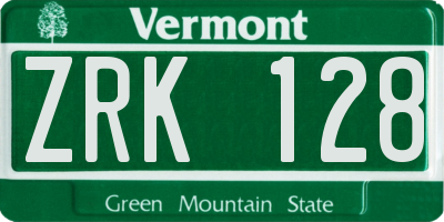 VT license plate ZRK128