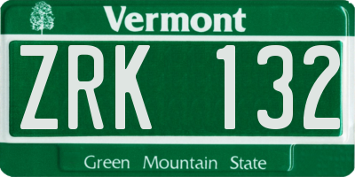 VT license plate ZRK132
