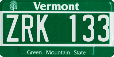 VT license plate ZRK133