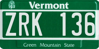 VT license plate ZRK136