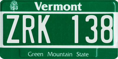 VT license plate ZRK138