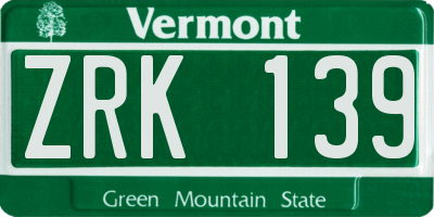 VT license plate ZRK139