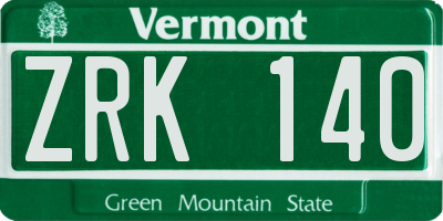 VT license plate ZRK140