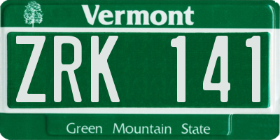 VT license plate ZRK141
