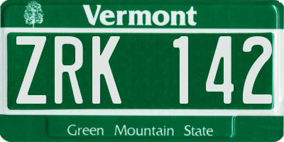 VT license plate ZRK142