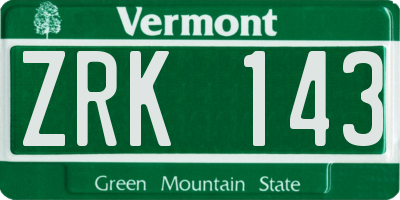 VT license plate ZRK143