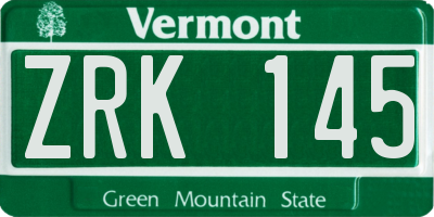VT license plate ZRK145