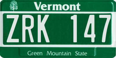 VT license plate ZRK147
