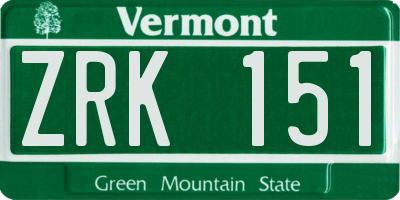 VT license plate ZRK151