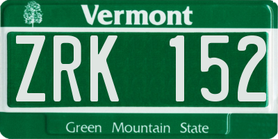 VT license plate ZRK152