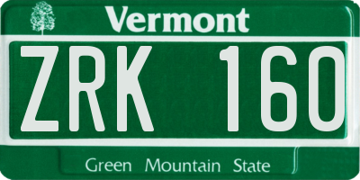 VT license plate ZRK160