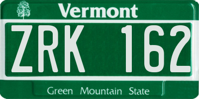 VT license plate ZRK162