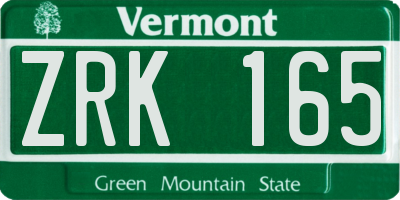 VT license plate ZRK165