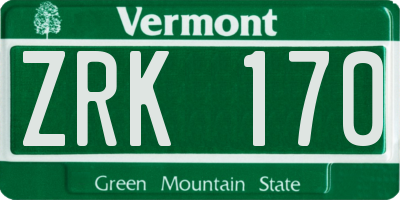 VT license plate ZRK170