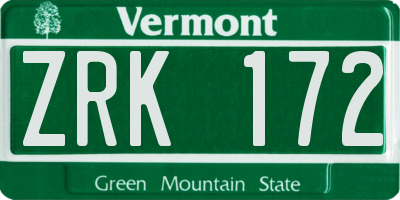 VT license plate ZRK172