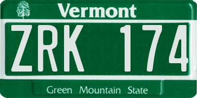 VT license plate ZRK174