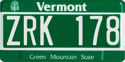 VT license plate ZRK178