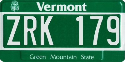 VT license plate ZRK179