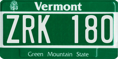 VT license plate ZRK180
