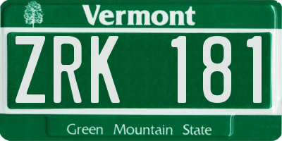VT license plate ZRK181
