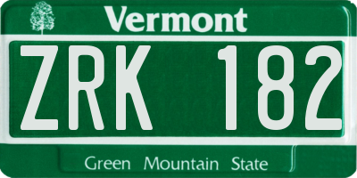 VT license plate ZRK182