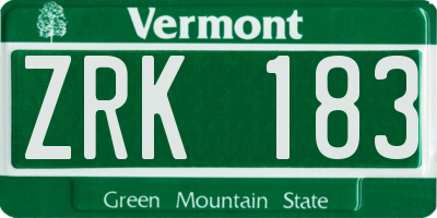 VT license plate ZRK183