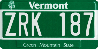 VT license plate ZRK187