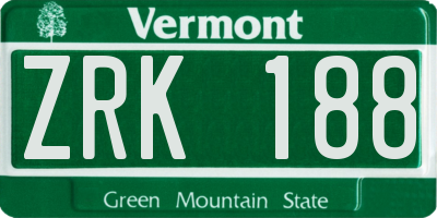 VT license plate ZRK188