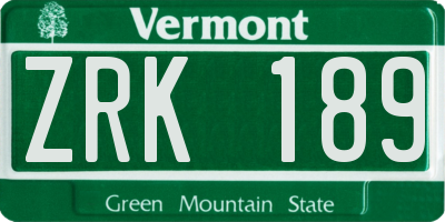 VT license plate ZRK189