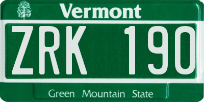 VT license plate ZRK190