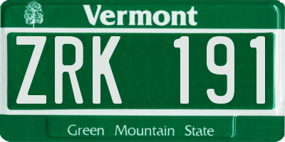 VT license plate ZRK191