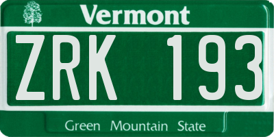 VT license plate ZRK193