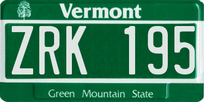 VT license plate ZRK195