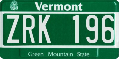 VT license plate ZRK196