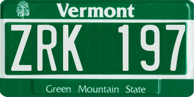 VT license plate ZRK197