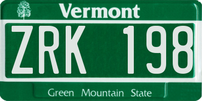 VT license plate ZRK198