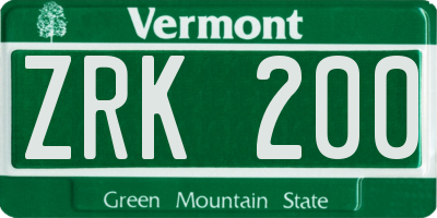 VT license plate ZRK200