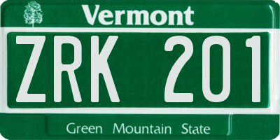 VT license plate ZRK201