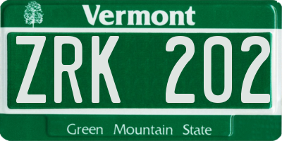 VT license plate ZRK202