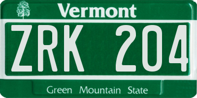 VT license plate ZRK204