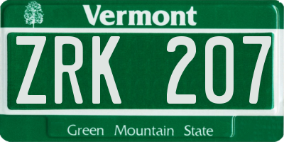 VT license plate ZRK207