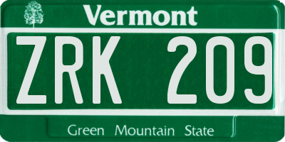 VT license plate ZRK209