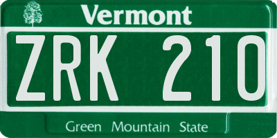VT license plate ZRK210