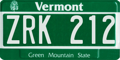VT license plate ZRK212
