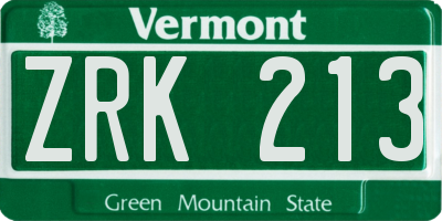 VT license plate ZRK213