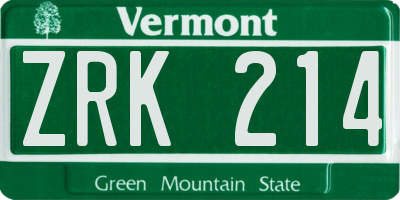 VT license plate ZRK214