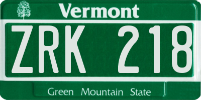 VT license plate ZRK218
